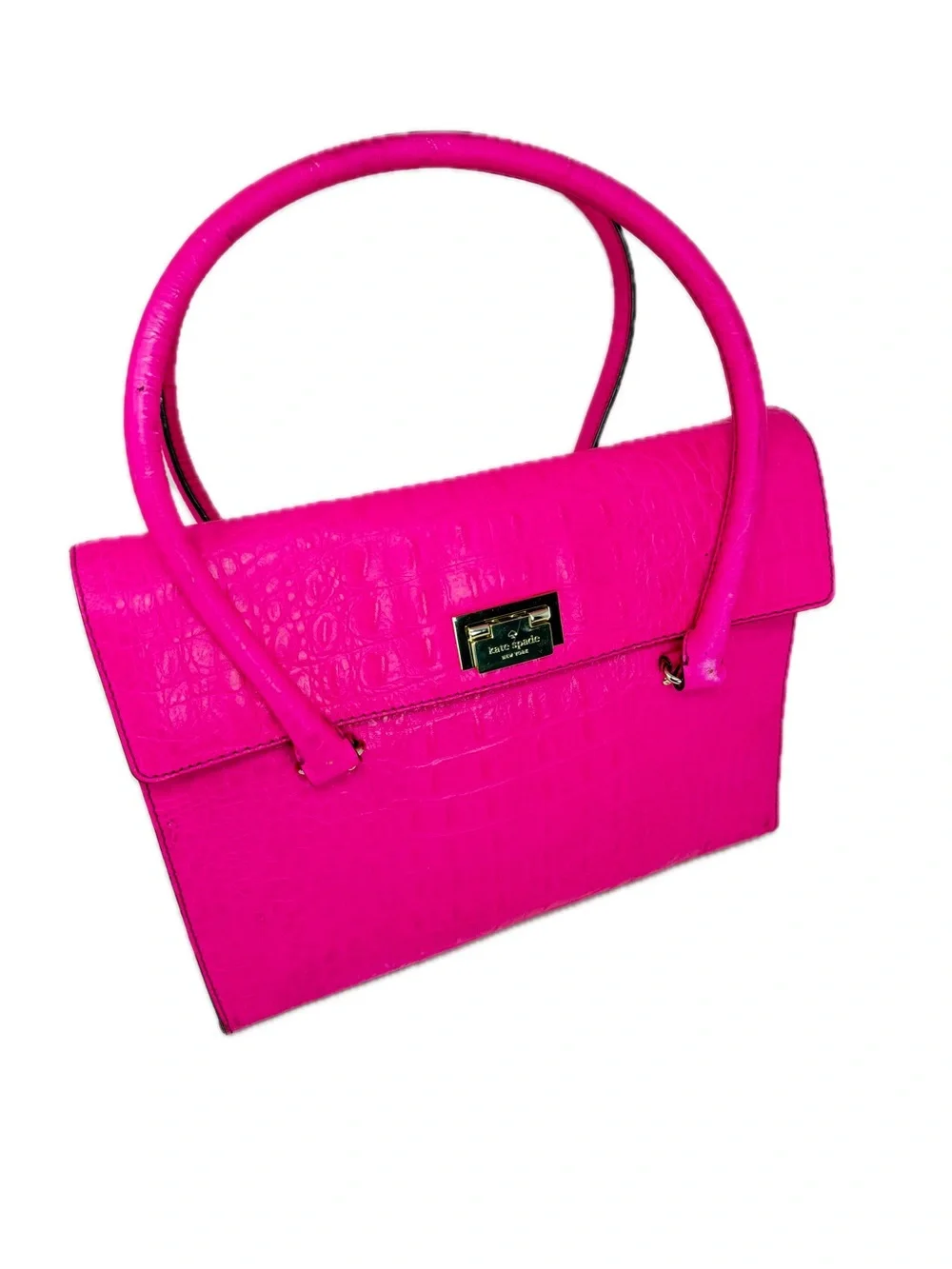 Kate Spade Sinclair Orchard Valley Pink Sapphire Croc-Embossed Shoulder Bag Tote
